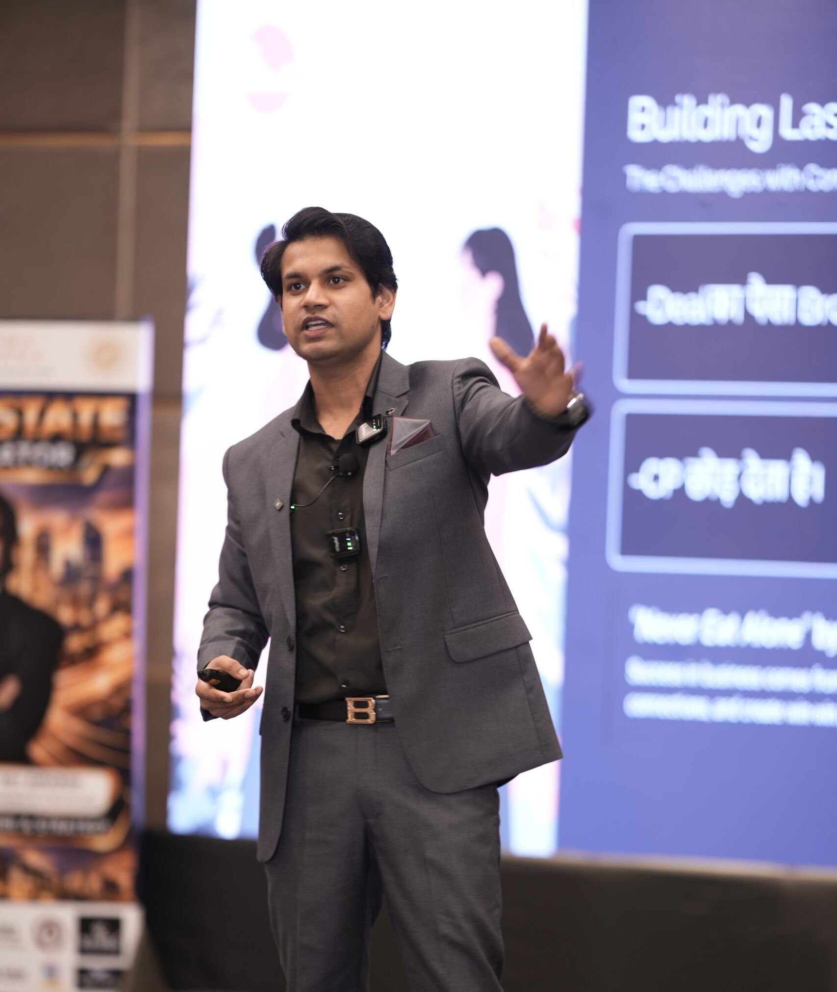 Ashwani Kr. Prajapati presenting business model framework on stage